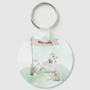 Porte-clés Nom personnalisé Poodle blanc chien animal
