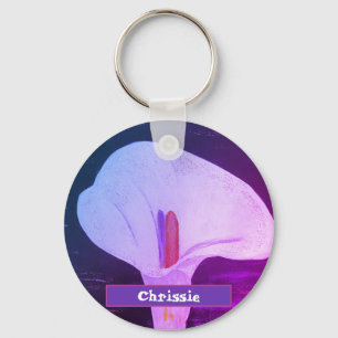 Porte-clés Nom personnalisé PURPLE Fleur LILY peinture acryli