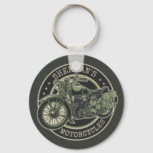Porte-clés NOM personnalisé Retro Military Motorcycle Biker