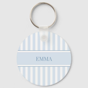 Porte-clés Nom personnalisé simple rayé bleu moderne prépa