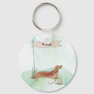 Porte-clés Nom Personnalisé Tan Dachshund Animal Chien