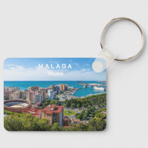 Porte-clés Nom personnalisé & Texte Malaga Espagne Photo aéri