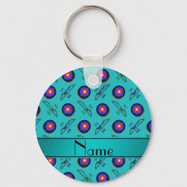 Porte-clés Nom personnalisé tir à l'arc turquoise (Recto)