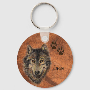 Porte-clés Nom personnalisé Wolf et traces personnalisés