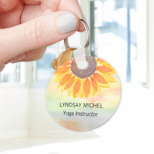 Porte-clés Nom personnalisé Yoga Instructeur Tournesol