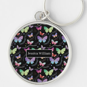 Porte-clés Nom personnel Elégant Purple Bright Butterflies Ke