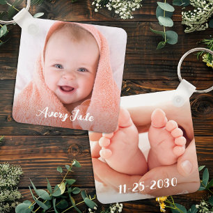 Porte-clés Nom photo et anniversaire du nouveau-né personnali