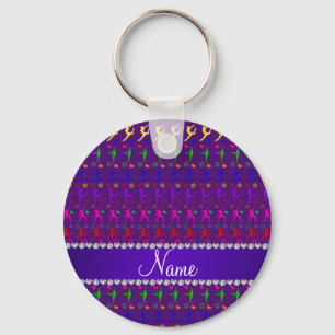Porte-clés Nom violet arc-en-ciel gymnastique coeurs étoiles