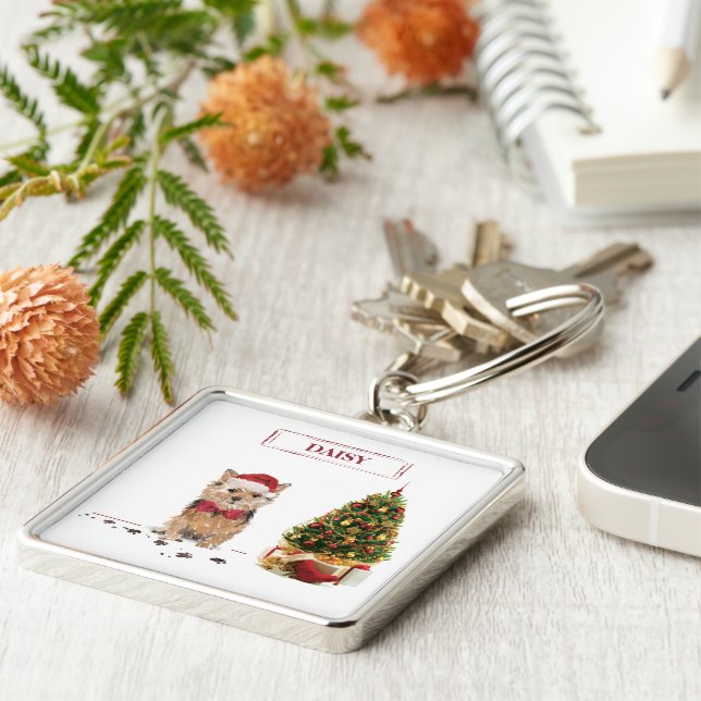 Porte-clés Norfolk Terrier Drôle chien de Noël avec arbre (Côté)