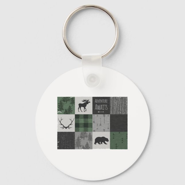 Porte-clés Northwoods Adventure Patchwork - gris et vert (Recto)