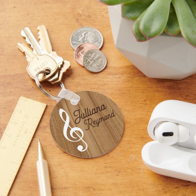 Porte-clés note musicale personnalisée sur le bois (Bureau)