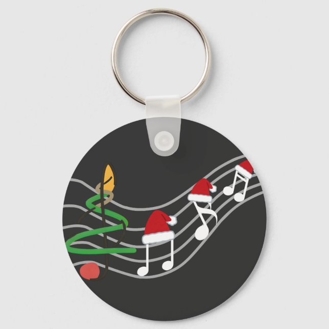 Porte-clés Notes de musique de Noël Santa Hat Treble Clef (Recto)