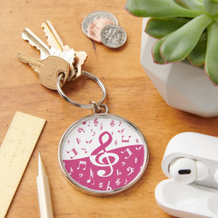 Porte-clés Notes de musique Treble Clef Wave en rose et blanc