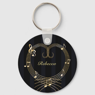 Porte-clés Notes musicales du coeur d'or personnalisées