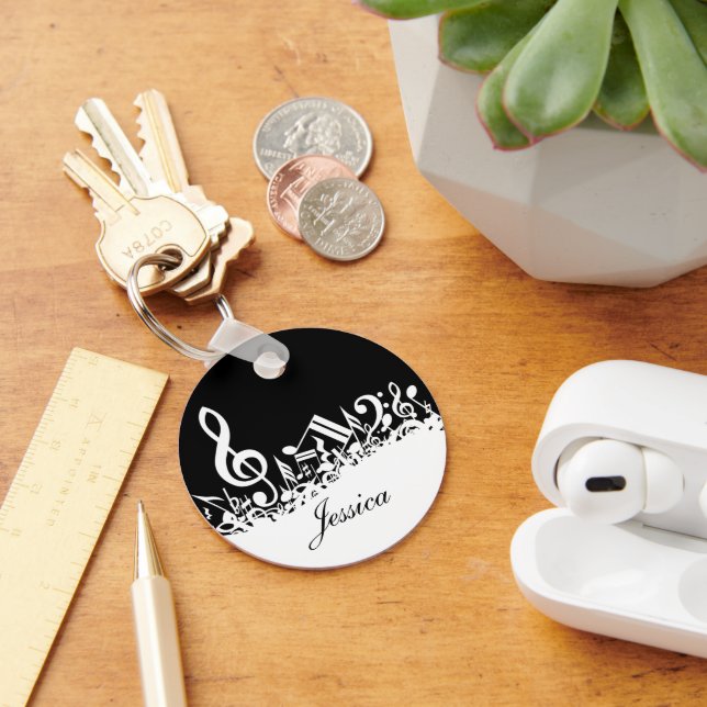Porte-clés Notes musicales personnalisées blanches mélangées  (Bureau)
