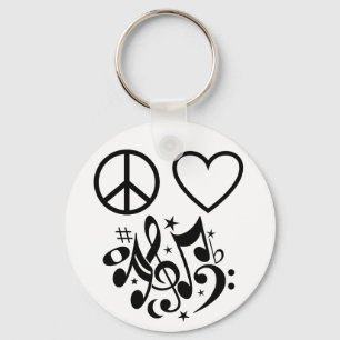 Porte-clés Notes noires de musique de danse de coeur d'amour