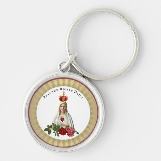 Porte-clés Notre-Dame de Fatima Rose Couronne Rosaire (Devant)