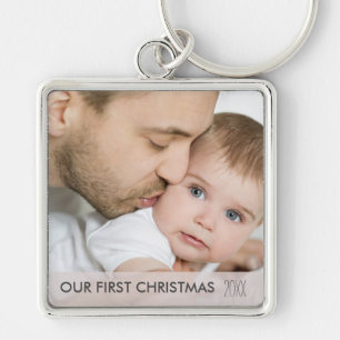 Porte-clés Notre première photo de Noël 2024 Nouveau papa et