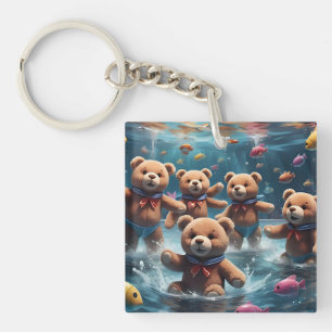 Porte-clés Nounours nager dans un bassin de poissons