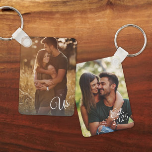 Porte-clés Nous Couples Date d'Engagement Établie Deux Photo