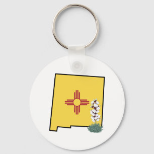 Porte-clés Nouveau Mexique Drapeau avec Fleur d'État Yucca Fl
