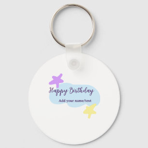 Porte-clés Nuages bleus pastel étoiles violet joyeux annivers