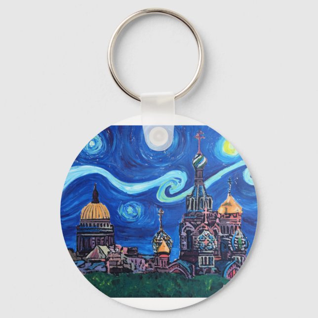 Porte-clés Nuit étoilée à Saint-Pétersbourg Russie (Recto)