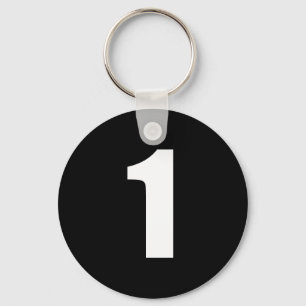 Porte-clés number 1 in white on black button keychain