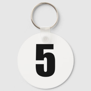 Porte-clés number 5 in black on white button keychain