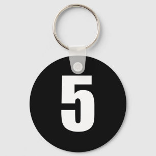 Porte-clés number 5 in white on black button keychain