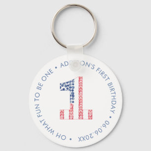 Porte-clés Numéro 1 Rouge Blanc Bleu 1er anniversaire Fête 