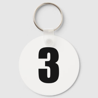 Porte-clés numéro 3 en noir sur blanc bouton porte - clé