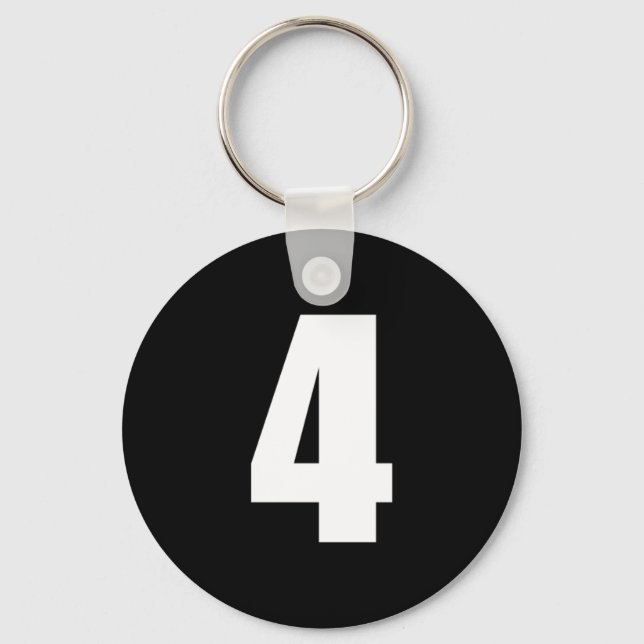 Porte-clés numéro 4 en blanc sur bouton noir porte - clé (Recto)