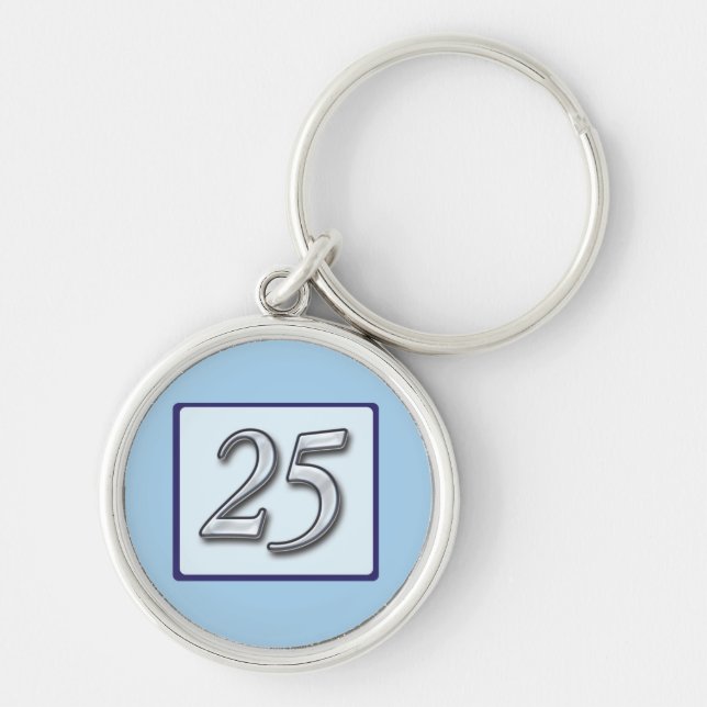 Porte-clés Numéro d'argent du 25e anniversaire en bleu (Devant)
