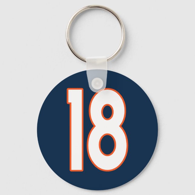 Porte-clés Numéro rond 18 Bleu orange Blanc (Recto)
