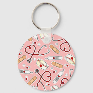 Porte-clés Nurse Love Imprimer Arrière - plan rose