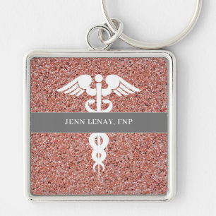 Porte-clés Nurse Practitioner Rose Gold Glitter Personalized