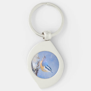 Porte-clés Nuthatch à poitrine rouge Peinture d'art original