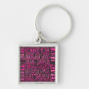 Porte-clés NYC Neighborhoods Hot Pink