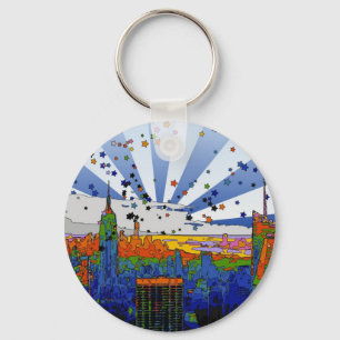 Porte-clés NYC psychédélique : vue large Skyline ESB
