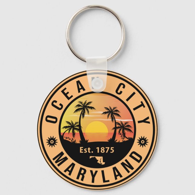 Porte-clés Ocean City Maryland Retro Sunset Souvenirs 60s (Recto)