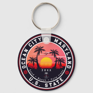 Porte-clés Ocean City Maryland Retro Sunset Souvenirs 80s