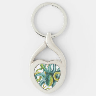 Porte-clés Octopus Green Tentacles Aquarelle Art
