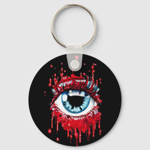 Porte-clés Oeil bleu goutte sang horreur art