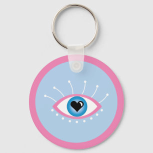 Porte-clés Oeil mal grec avec cils rose bleu