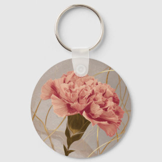 Porte-clés Œillet Rose Pâle Floral Or