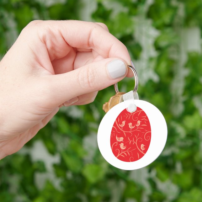 Porte-clés Œuf de Pâques rouge avec motif d'oiseaux (Créateur téléchargé)