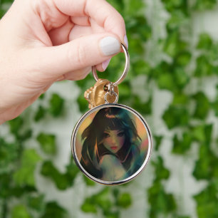 Porte-clés Oeuvre d'Anime Girl entourée de Rainbow Light