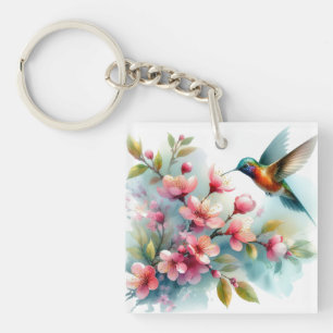 Porte-clés OEuvre florale/printanière de colibri