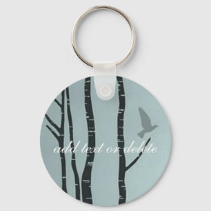 Porte-clés OEuvre originale de bouleau d'argent, d'oiseau